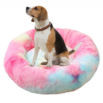 China Wholesale Custom Travel Tie Dyed Fabric Round Plush Pet Beds For Dog Cat for sale