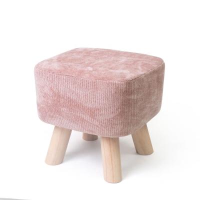 China Removable Cover Living Room Furniture Fabric Pink Wooden Ottoman Shoe Square Sneak Chenille Short Wood Stool for sale