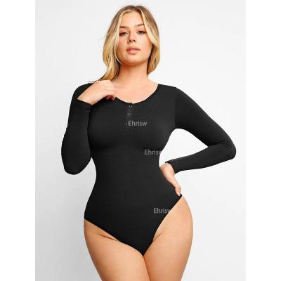 China Antibacterial Women's Long Sleeve Thong Seamless Bodysuit Training Eco-Friendly Bodysuits for sale