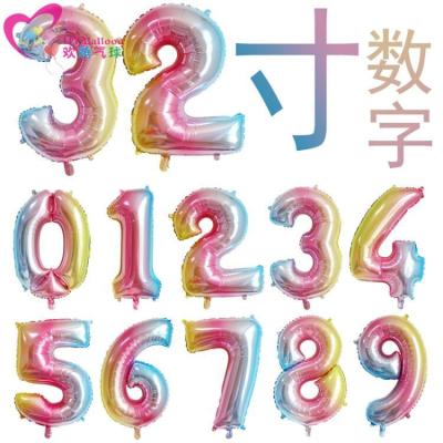 China Brithday Decor/Gifts /WeedingParty Wholesale 8 Inch Number 0-9 Colors 32 Aluminum Foil Inflatable Birthday Party Balloon for sale