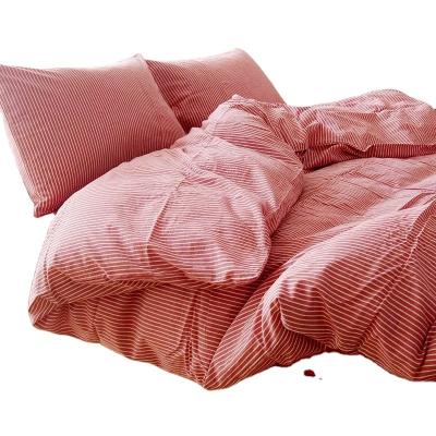 China 3D Pink Cotton Stripe Solid Color Folded 100% Single Double Bed Bedding Set 4 Pieces for sale