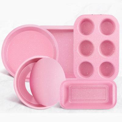 China Carbon Steel Viable Pink Cake Molds Metal Bakeware Rectangle Toast Bread Pan Pizza Baking Pans for sale