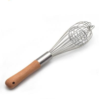 China Viable Ball Egg Beats Stainless Steel Balloon Wire Egg Beater Kitchen Mixing Mixer With Wooden Handle for sale