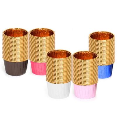 China Disposable Cupcake Metallic Liners Disposable Aluminum Foil Baking Cups Muffin Cupcake Wrappers for sale