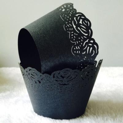 China Disposable Flower Lace Cupcake Liners Laser Cut Paper Cup Muffin Cupcake Wrappers For Wedding Decoration for sale