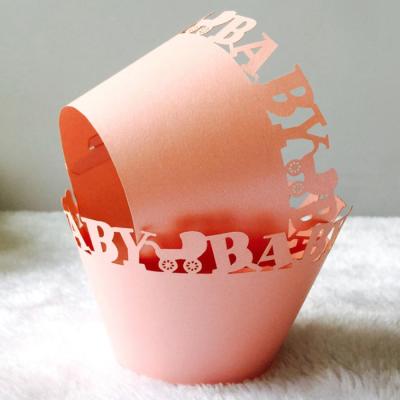 China Disposable Baby Shower Lace Cupcake Wrapper Laser Cut Cupcake Liners Cake Baking Tools for sale