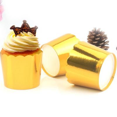 China Disposable Cupcake Shiny Gold Dessert Baking Liner Cupcake Muffin Baking Tools for sale