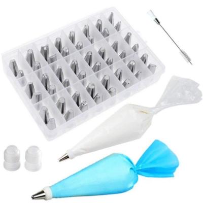 China 62-Piece Sustainable Stainless Steel Cupcake Piping Tips Fondant Cake Decorating Icing Sprinkler Bags Pastry Piping for sale