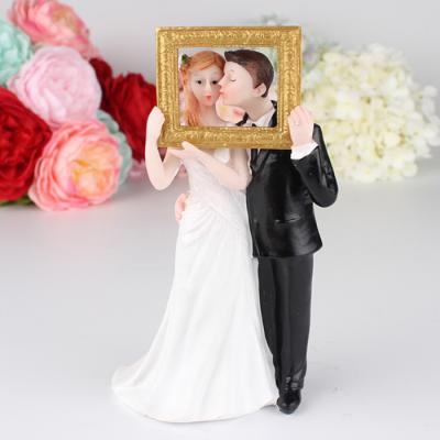 China Resin Viable Bride and Groom Cake Topper Photo Wedding Cake Decoration Doll Ornaments for sale