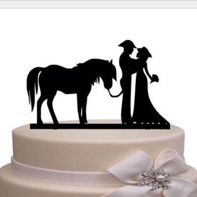 China Unique Stunning Wedding Party Acrylic Cake Topper Cowboy Horse Cake Decorating Supplies for sale