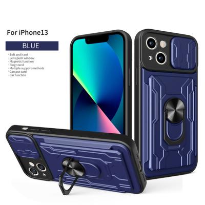 China Shockproof For iPhone 13 Camera Shield Lens Cover Portable Card Slot With Card Holder Case For Apple Mobile Phone Case for sale