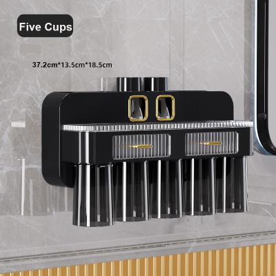 China New Promotion Viable Toothbrush And Five Cup Holder Automatic Toothpaste Dispenser Bathroom Accessories Set Without Organizer Punch for sale