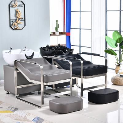 China Ceramic Bed Half-lying Rinse Basin Recliner Bed Shampoo Flat Bed Modern Hair Salon for sale