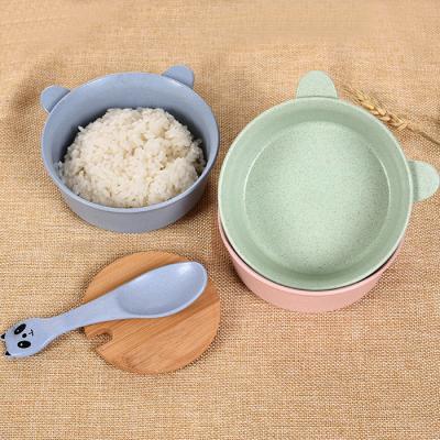 China Wheat Viable Straw Bowl Spoon Set Children's Straw Anti Scalding And Anti Scalding Wheat Dishes for sale