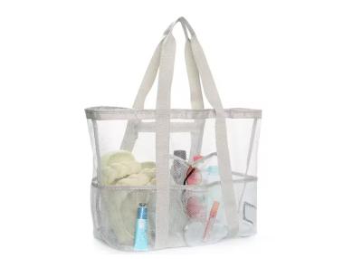 Китай Customized transparent beach tote bag Beige Polyester Mesh Tote Bags For Eco Friendly Shopping продается