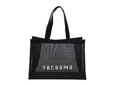 China Customized 100% Polyester Black Mesh Beach Tote Bag With Printing for sale