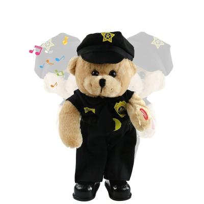 China Police Singing Plush Teddy Bear Dancing Plush Bear Toy Musical Stuffed Animal in Electric Judicial Uniform Interactive for sale