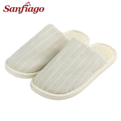 China Fashion Trend Sanfiago Women Memory Foam Home Slippers Comfortable Slip On Stripe Canvas Casual House Shoes Indoor Outdoor for sale