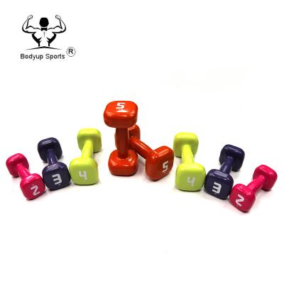 China Cross Training Weightlifting Vinyl Fit Dumbbell Set Women Power Training PVC Vinyl Coated Square Dumbbell for sale