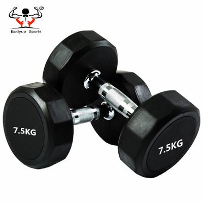 China Cross Fitted Weightlifting Design Dodecagon Weight Training Wholesale New Strength Training Round Rubber Dumbbell for sale