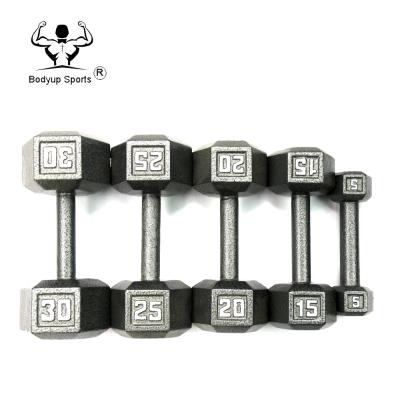 China Fixed Weightlifting Dumbbell Hammertone Metal Cast Iron Hex Solid Dumbbell for sale