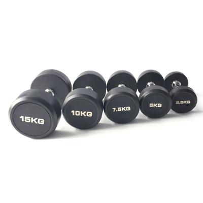 China Cross Fit Weightlifting Dumbbell Gym Fixed Weightlifting Strength Training Round Rubber Coated Dumbbell for sale