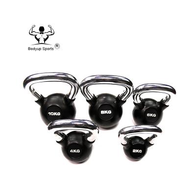 China Premium Chrome Rubber Coated Kettlebell Handle Black Virgin Rubber Coated Kettlebell for sale