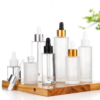 China Luxury Clear Frosted Glass Cosmetic Bottle Dropper Bottle 5ml 10ml 15ml 20ml 30ml 50ml 60ml 100ml 120ml For Essential Oil Serum for sale