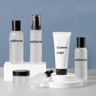 China Hot Selling Cosmetic Skincare Glass Cosmetic Jars Luxury Bottle Cosmetics Packaging Set For Lady Lotion Cream And Toner for sale