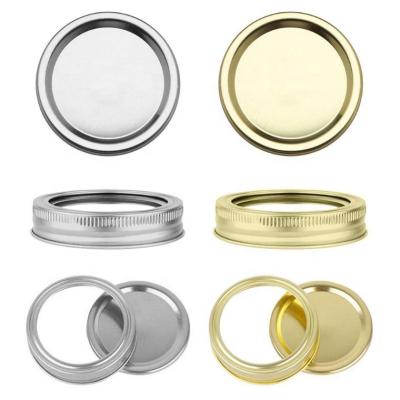 China Non Spill Hot Sale Silver Gold Regular Say Off 70mm 86mm Mason Jar Lids Two Pieces Separate Canning Lipstick Lids With Bands Rings for sale