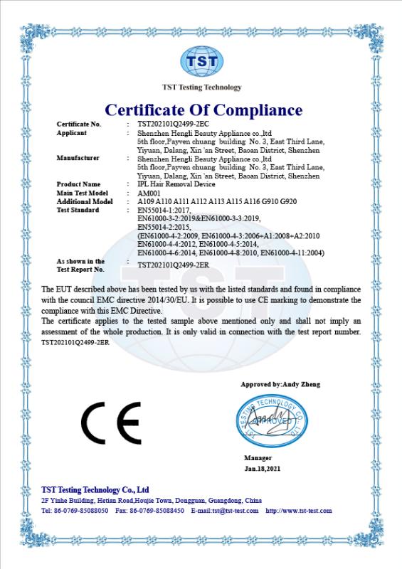 CE - Shenzhen Hengli Beauty Appliance Co., Ltd.