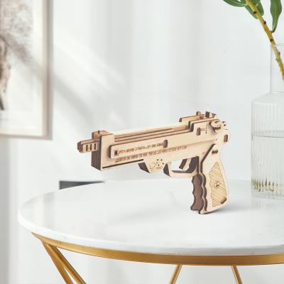 China Custom Wooden Gear Training Gun DIY Toy Assemble Rubber Band Mechanical Model of Fully Automatic/Semi-Automatic Firearm 3d Wooden Puzzle Gun for sale