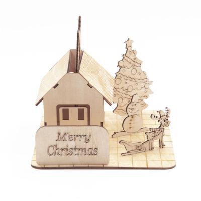 China DIY Toy Christmas Wooden 3D House Puzzle Educational Toys For Kids Gift For Wood Craft Party Decorations Best Christmas Gift for sale