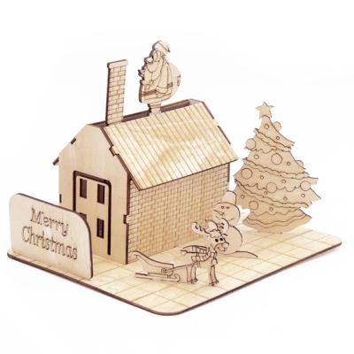 China DIY Toy Christmas Wooden House 3D Puzzle Handwork Wooden Puzzle For Christmas Gift Perfect For Kids/Adults Festive Gift 1 Color for sale