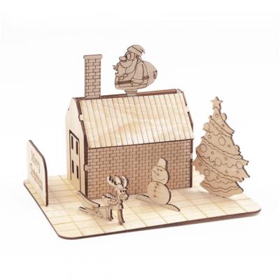 China New Hot Selling Wooden Jigsaw Puzzle Child's Wooden Toy Gift DIY Toy Christmas Home 3d House Christmas Souvenirs Toys for sale