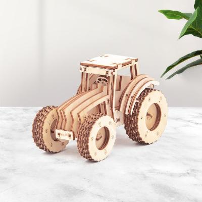 China Plywood Tractor Cultivators ATVs Farming Toys Mechanical Wooden 3D Puzzle for sale