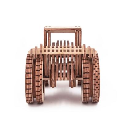 China 2020 hot selling wooden toy plywood tractor 3d puzzle mechanical car toy for kids and adults for sale