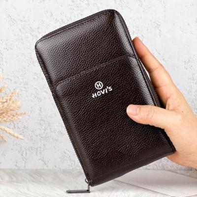 China 2022 Sale HOVI Minimalist New Style Male Clutches Long Wallet Zipper Phone Case PU Card Holder Hot Causal Leather Men Wallet for sale