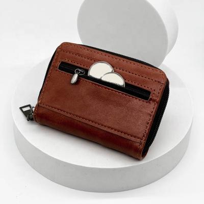 China Normcore PU Leather Business Card Bag Zipper/Minimalist Hot Sale Card Holder Wallet Men Women ID Protector Purse Around Purse Factory Wholesaler for sale