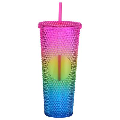 China 2021 Wholesale Viable New Design 24 Oz Studded Double Wall Plastic Colored Tumbler With Straw Lid for sale