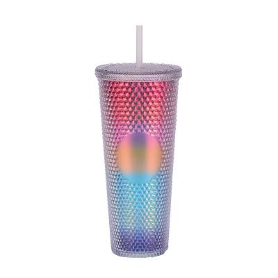 China 2021 Wholesale Viable New Design 24 Oz Studded Double Wall Plastic Colored Tumbler With Straw Lid for sale