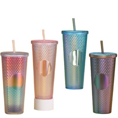 China 2021 Wholesale Viable New Design 24 Oz Studded Double Wall Plastic Colored Tumbler With Straw Lid for sale