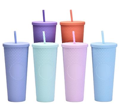 China 2021 Viable Popular 24oz Studded Tumbler Double Wall Plastic Purple Light Blue Black Matte Studded Plastic Water Bottle for sale