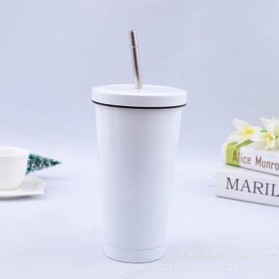 China Durable Stainless Coffee Mug Double Wall Vacuum Insulation Travel Mug With Straw For Sport for sale