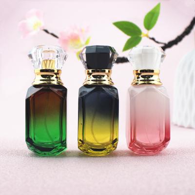 China 30ml Gradient Color Diamond Shape Cap Press Perfume Cologne Sprayer Bottle for sale