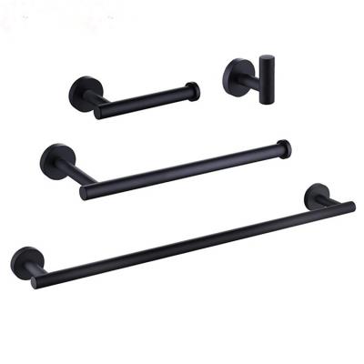 China Modern Hotel Matte Surface Black Stainless Steel Bathroom Hardware 4 Piece Accessories Set Wall-mount SUS304 Washroom Bath Sets for sale