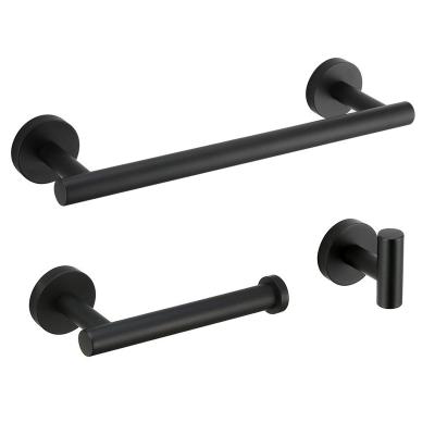 China Factory Modern OEM 3 Pieces Design Bathroom Black Hotel Toilet Hardware 304 Stainless Steel Towel Rack Set Bathroom Accessories for sale