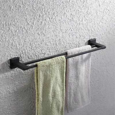 China Modern Toilet Room Wall Mount Black Stainless Steel Towel Rack Rail Bathroom Towel Rack Brushed Finish Double Towel Rack for sale