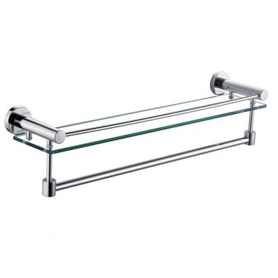 China Foshan Factory 304 Stainless Steel Modern Single Row Towel Rack Wall Mounted Rectangular Tempered Glass Shower Shelf For Bathroom for sale