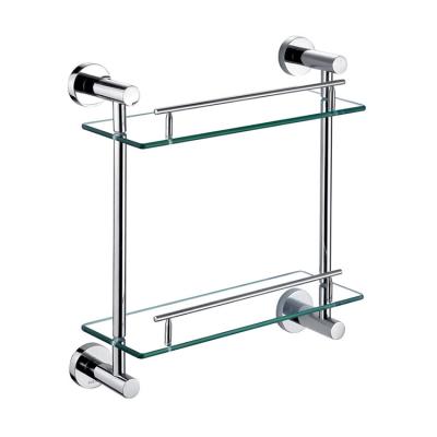 China Wholesale Price Double Double 304 Glass Modern Glass Wall Mount Tier Shower Shelf Stainless Steel Storage Rack Bathroom Shelf for sale